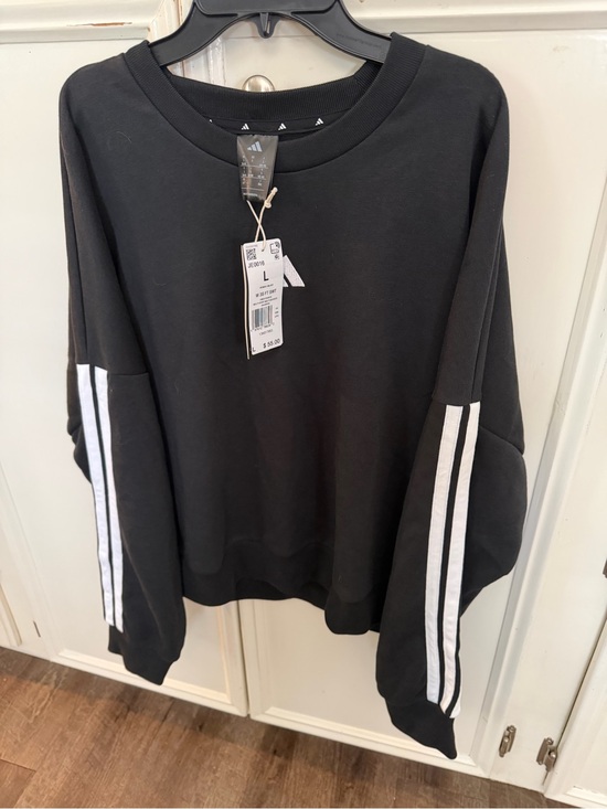 adidas Tops - Adidas Black Sweatshirt with White Sleeve Stripes
